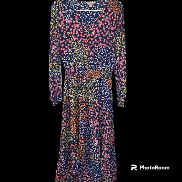 Nanette Lepore Women's Hi-Low Smocked Floral Print Dress in Navy Combo Sz 8 - Picture 1 of 6